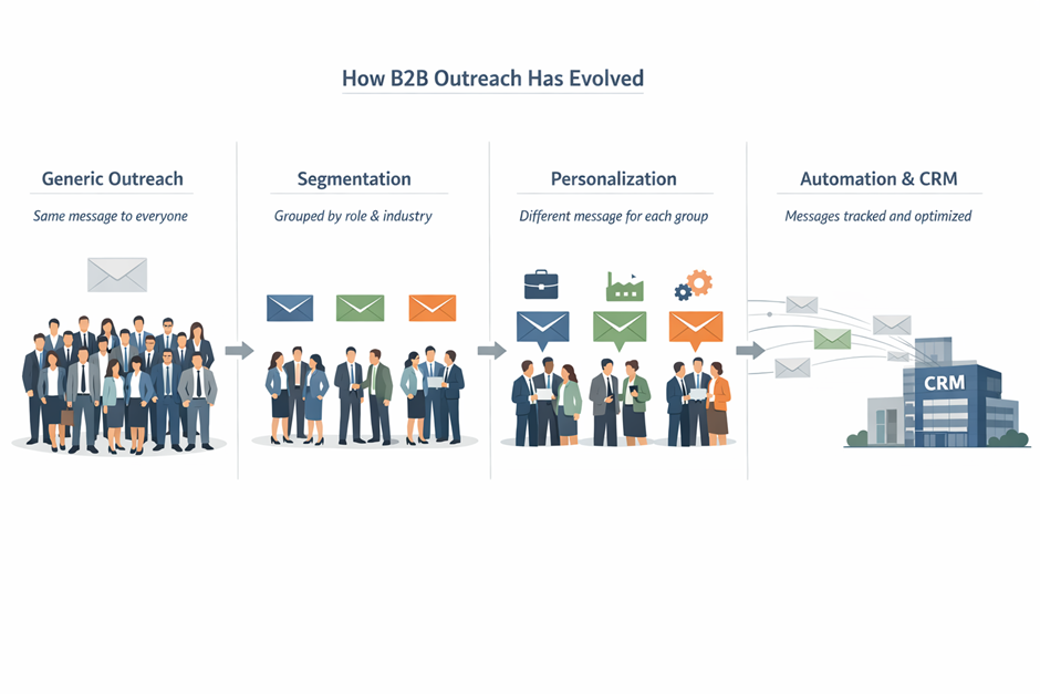 How B2B outreach evolves from generic messaging to segmented, personalized, and automated campaigns
