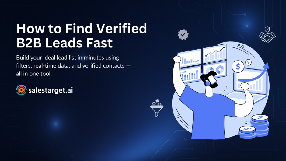 SalesTarget.ai Lead Explorer banner showing how to find verified B2B leads fast using real-time filters and verified contact data.