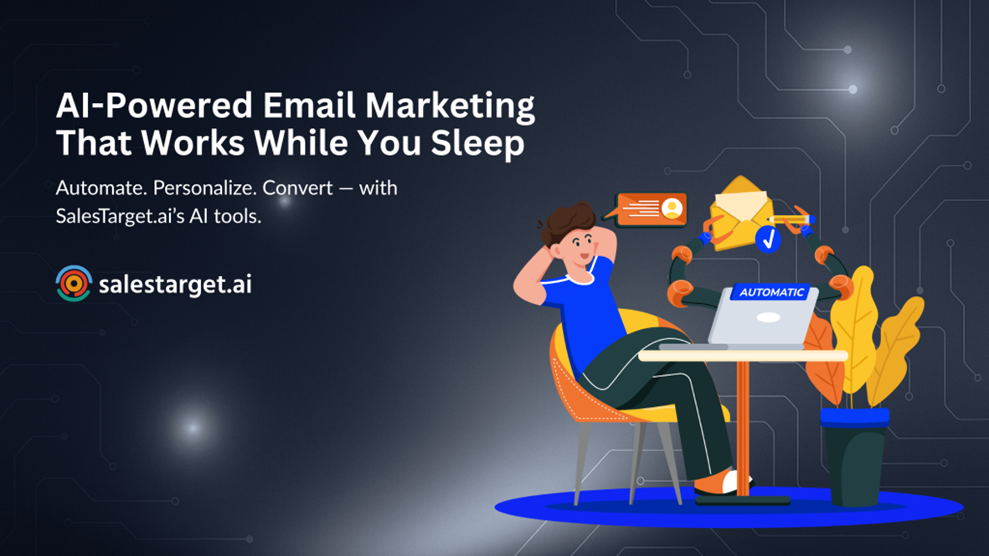 AI-powered email automation running while a marketer relaxes, highlighting benefits of automated, personalized campaigns