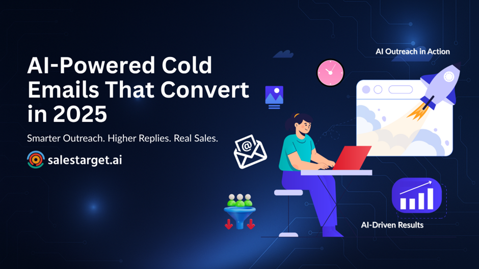 AI assistant sending cold emails through a futuristic dashboard with conversion metrics showing increased open rates