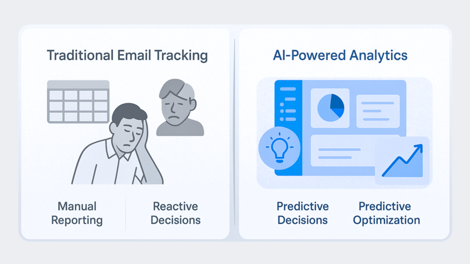 Comparison between traditional email tracking and AI-powered analytics.