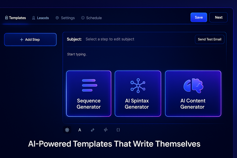 SalesTarget.ai templates dashboard showing AI Sequence, Spintax, and Content generators.