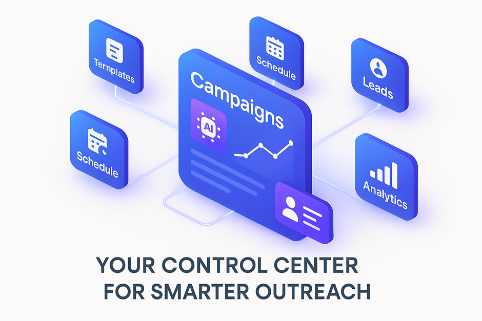SalesTarget.ai Campaigns dashboard connecting templates, leads, analytics, and schedules.